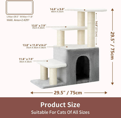 Heybly Cat Scratching Post, Pet Steps for Indoor Cats and Dogs, HSP002SWWH | Small Cat Tree with Cat Condo, Pet Stairs with Full Wrapped Sisal Posts & Soft Plush Fabric, Light Gray & White5