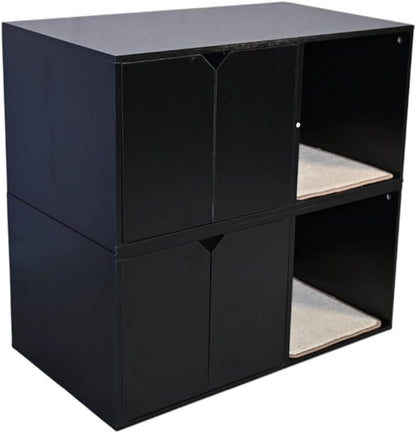 35.83" Black Cat Litter Box Enclosure Hidden Furniture with Scratching Pad, Modern Indoor Cat House1