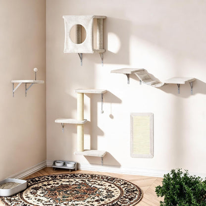 12-In-1 Cat Wall Shelves, Wall Mounted Cat Climber | with Condo House, Scratching Post, Bridge Ladder, Space-Saving Indoor Play Furniture for Kittens, Black15