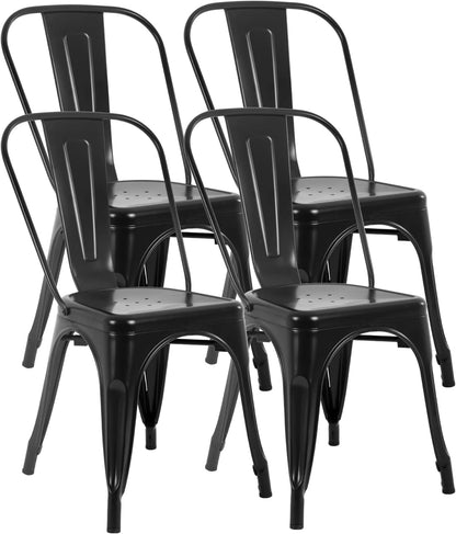 | Metal Dining Chairs | Set of 4, Black | 330Lbs Load | Stackable Tolix Side Chairs with Backrest | Non-Slip Feet | Indoor/Outdoor Use | Ideal for Kitchen & Restaurants1