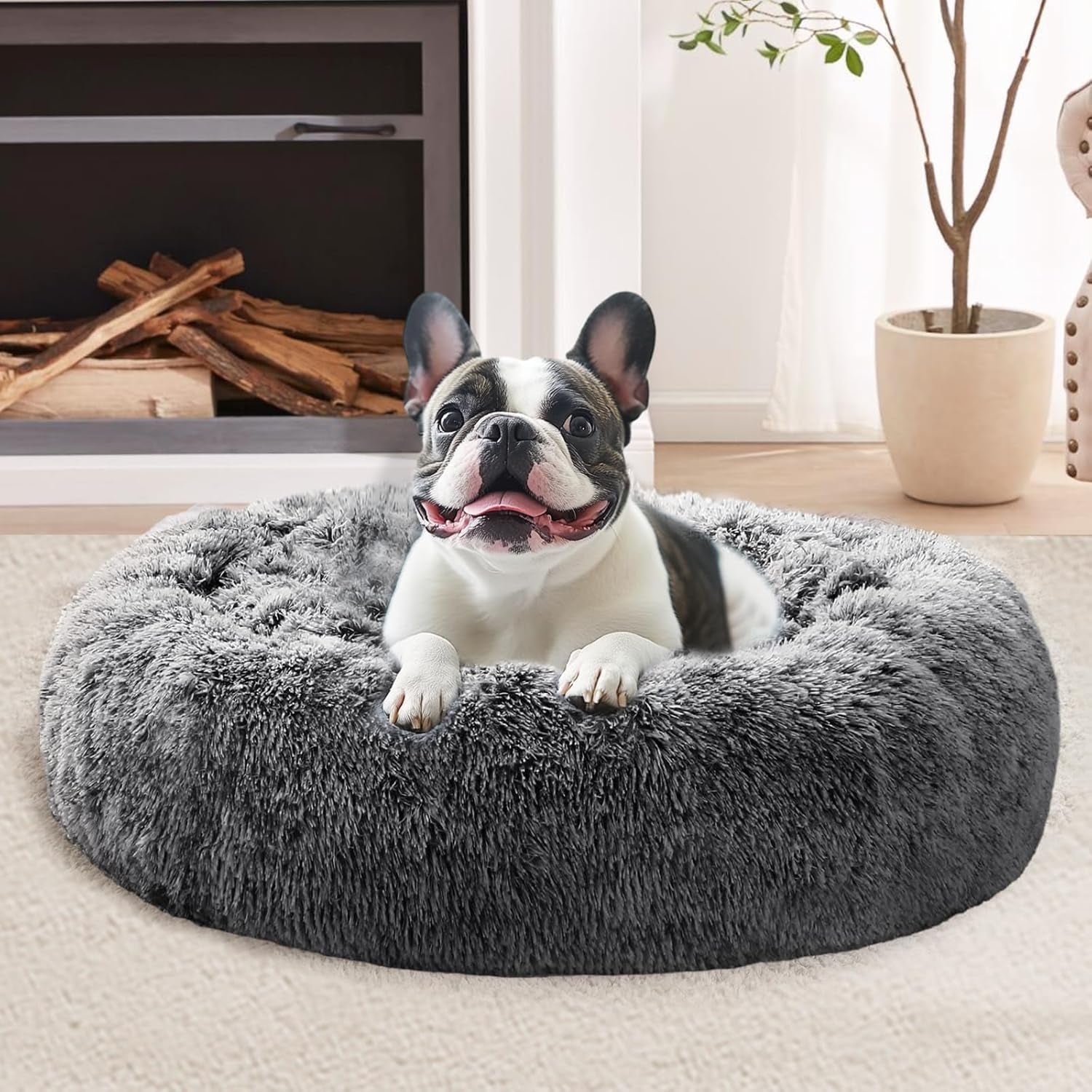 jollyvogue-small-dog-bed-calming-dog-beds-for-small-dogs-indoor-cats-20-inches-donut-washable-cat-bed-for-kittens-puppies-round-fluffy-plush-faux-fur-pet-bedssmoke-grey