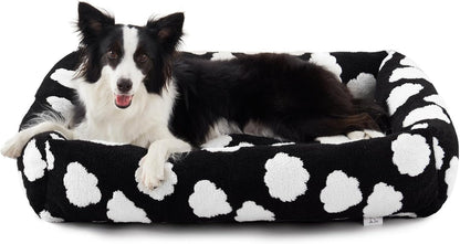 JOEJOY Dog Bed Medium Size Dog, Removable Washable Cover Orthopedic Soft Pet Bed, Anti-Slip Fluffy Plush Faux Rabbit Fur Puppy Bed, 30"X24"X8", Leopard Print, Grey14