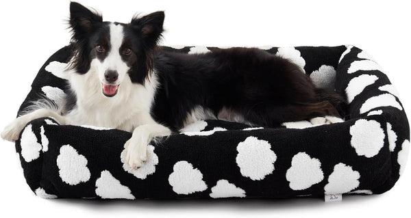 JOEJOY Dog Bed Medium Size Dog, Removable Washable Cover Orthopedic Soft Pet Bed, Anti-Slip Fluffy Plush Faux Rabbit Fur Puppy Bed, 30"X24"X8", Leopard Print, Grey14