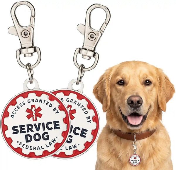 Industrial Puppy Service Dog Tag, 2 Pack: Metal Pet ID Tags for Service Animals, Emotional Support Dogs and Therapy Dogs, 1.25 Inch Diameter, Double Sided, Navy Lettering and Red Enamel Trim1