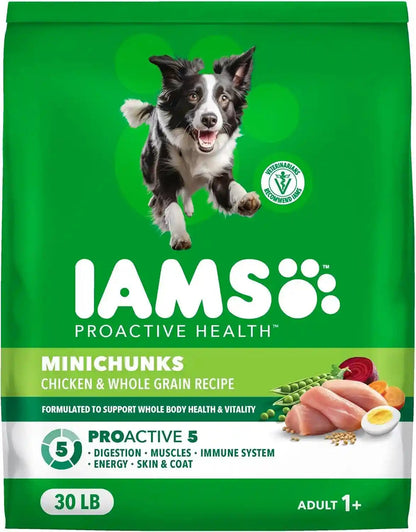 IAMS Proactive Health Adult Minichunks Dry Dog Food, Chicken, 30 Lb | Real Chicken #1 Ingredient, No Fillers, Natural Fiber & Prebiotics, Omega-6 Fatty Acids, Antioxidants for Immune Support1