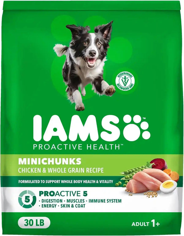 IAMS Proactive Health Adult Minichunks Dry Dog Food, Chicken, 30 Lb | Real Chicken #1 Ingredient, No Fillers, Natural Fiber & Prebiotics, Omega-6 Fatty Acids, Antioxidants for Immune Support1
