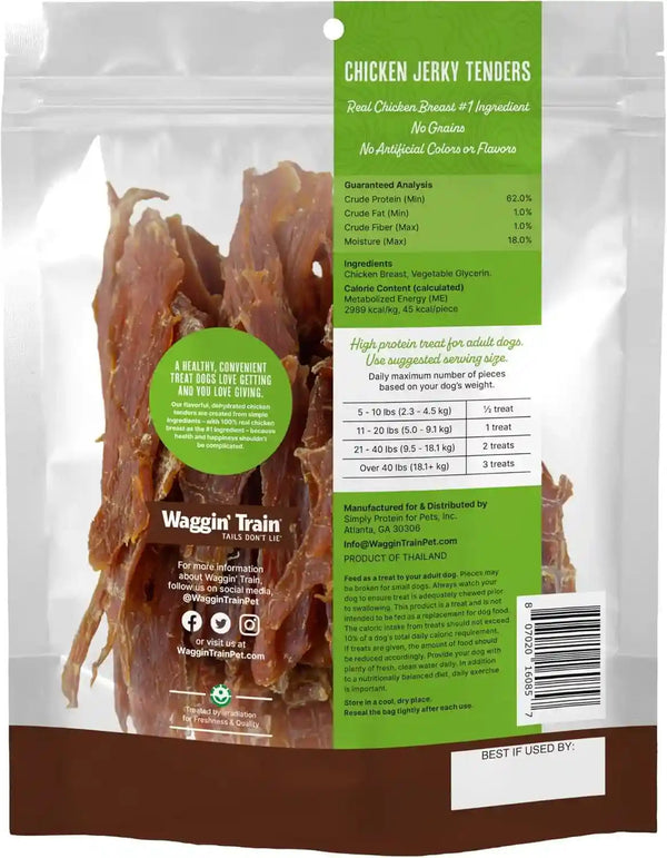 Waggin' Train Chicken Jerky Dog Treats, Made with 100% Real Chicken Breasts, Only Two All-Natural Ingredients, Great High Protein Dog Treat, Easily Digestible for Big or Small Dogs, 18 Oz. Pouch2