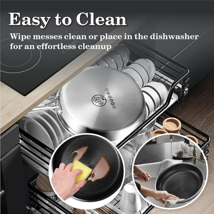 Woks & Stir-Fry Pans Nonstick-Hybrid Tri-Ply Stainless Steel Wok10" Nonstick Skillet with Lid,Wave Etch Textured Interior,Dishwasher Safe & Oven Safe PTFE & PFOA FREE Kitchen Cookware for All Cooktops4