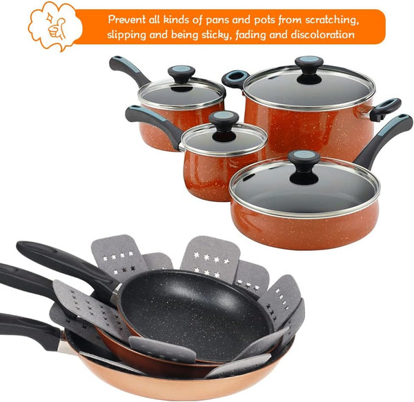 Pan and Pot Protectors, Larger & Thicker Pan Protectors with Stars, Set of 6 and 3 Different Sizes, Pot Protectors for Stacking and Protecting Your Cookware | 6-Piece Cookware Dividers with Stars Protect Pans, Pots, Bowls and Dishes from Scratches and Chipping When Stacked or Stored3