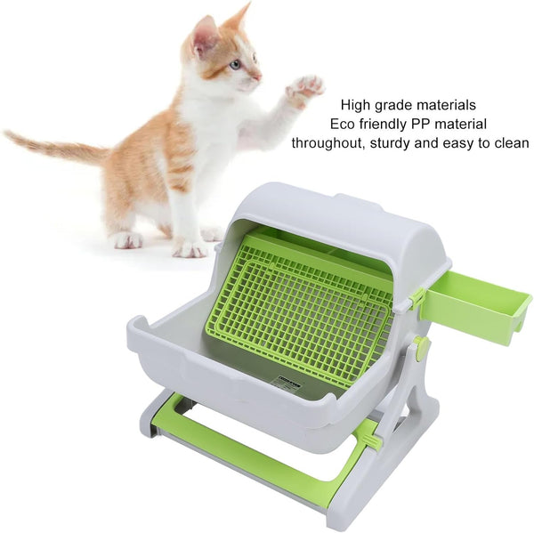 Self Cleaning Cat Litter Box Enclosure Semi Automatic, PP Plastic Easy Assembly Tipping Bucket Style Large Kitty Litter Box for Indoor Cats2
