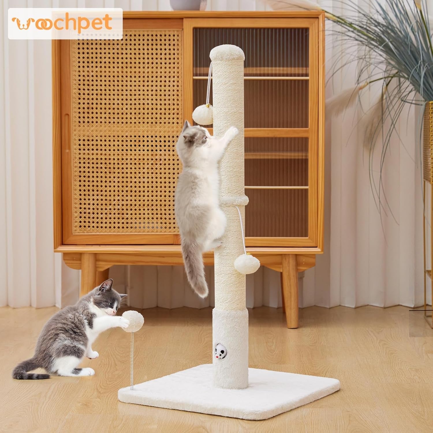 woochpet-33scratching-posts-for-kittens-white-sisal-cat-scratcher-with-toy-scratch-post-with-mouse-hole-cat-toys-reinforced-stable-base-cat-tree-tower