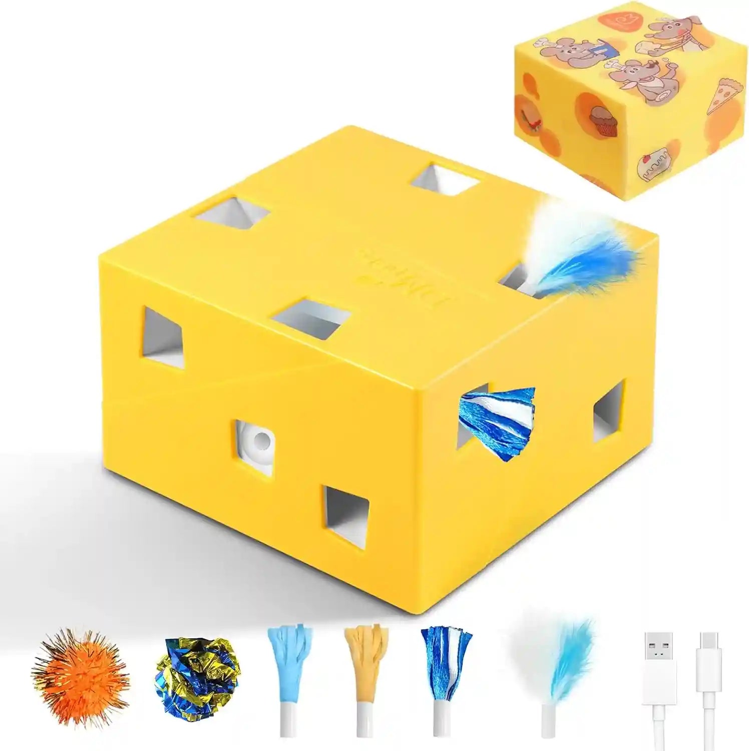 interactive-cat-toys-migibox-for-indoor-bored-cats-automatic-pop-out-feathers-from-7-holes-randomly-motion-activated-usb-rechargeable-purple-skin