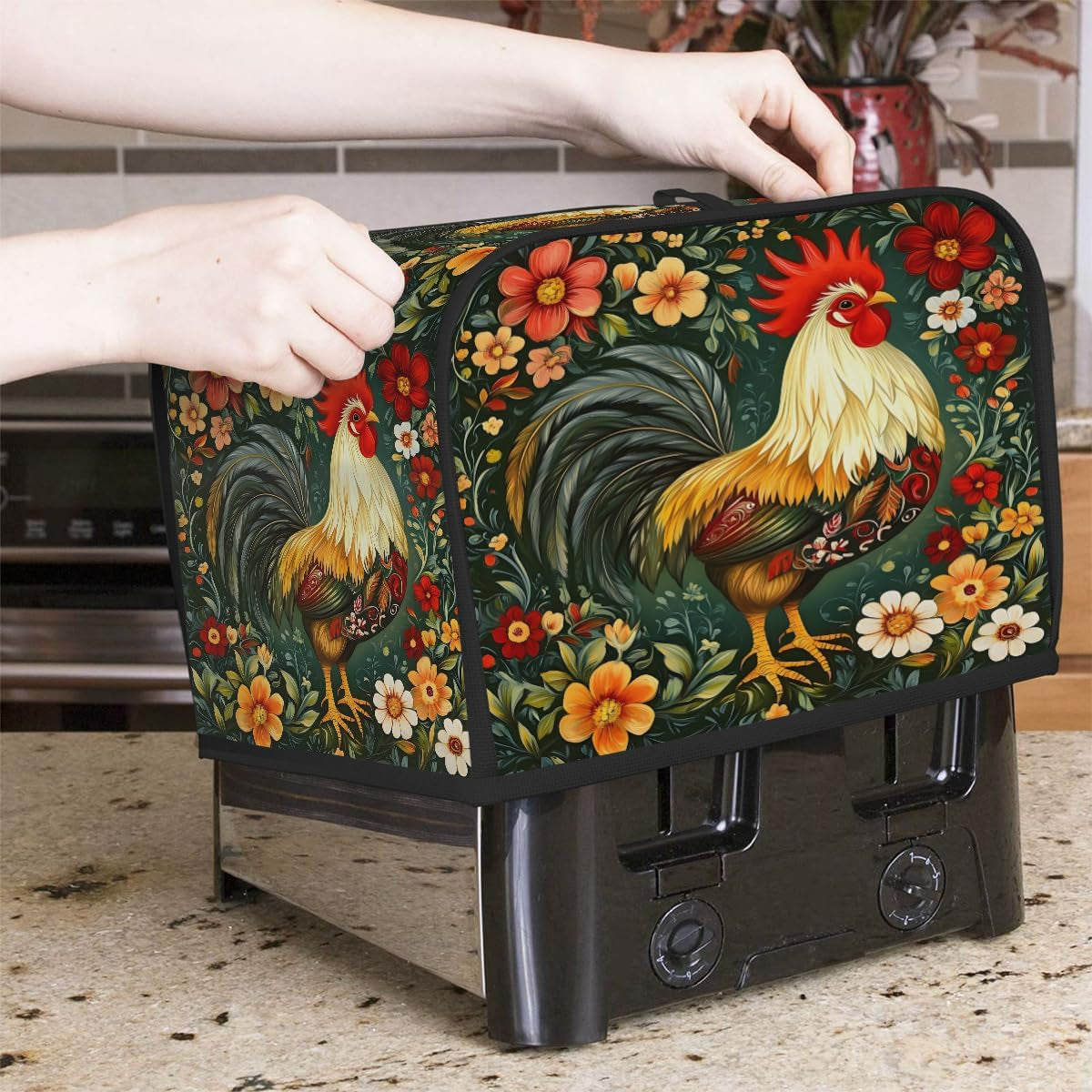 animal-rooster-flower-toaster-cover-4-slice-wide-slot-washable-kitchen-appliance-covers-fingerprint-bread-machine-dust-cover-small-toaster-oven-accessories-covers-bread-maker-bag-women-gift