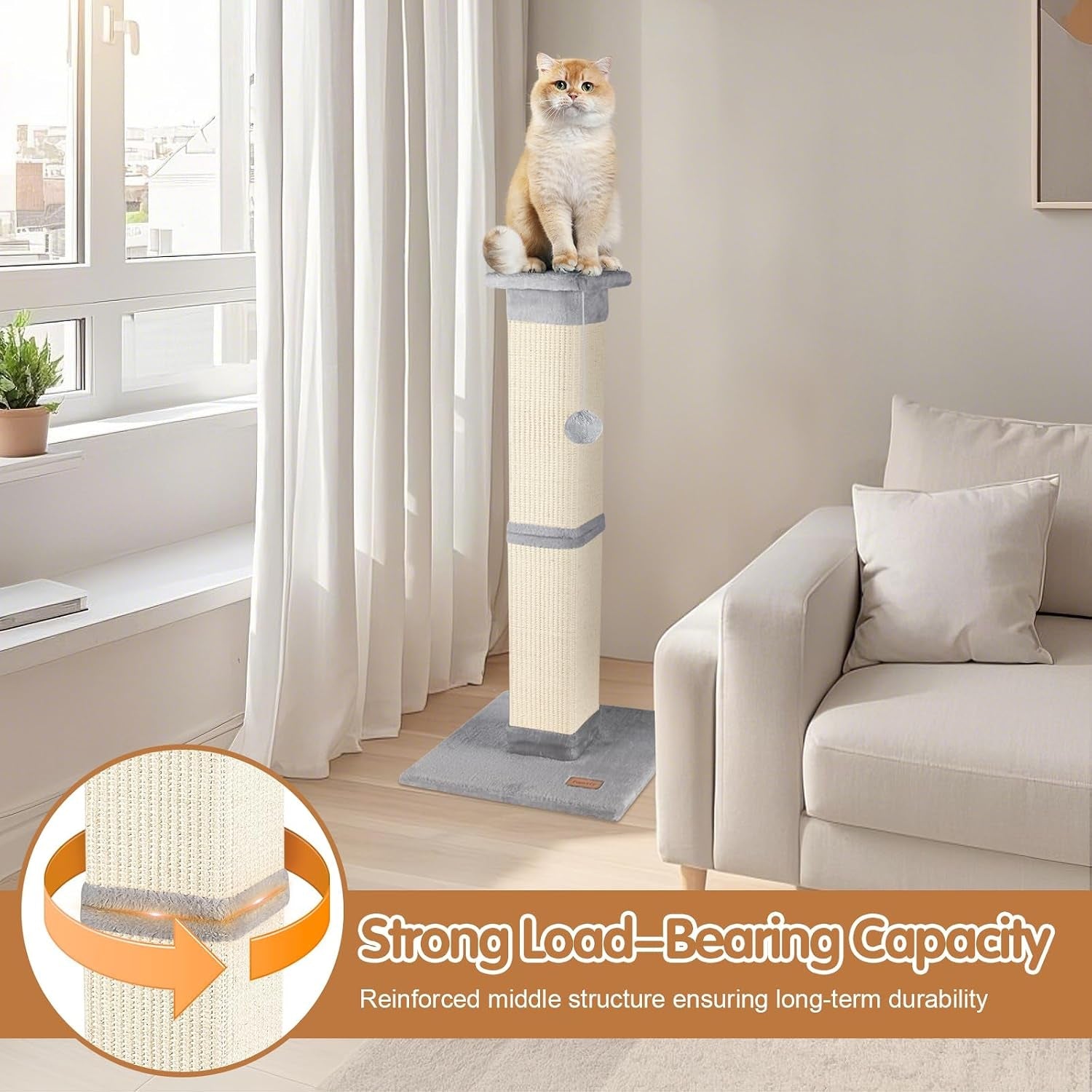 cat-scratching-post-33-inch-for-indoor-cats-high-cat-scratch-post-grey-cat-tree-for-full-body-stretching-protect-your-furniture