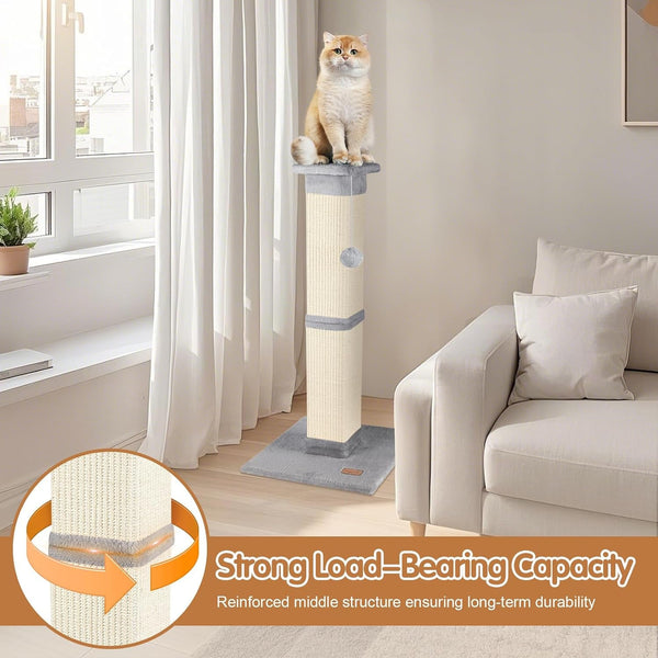 Cat Scratching Post 33 Inch for Indoor Cats, High Cat Scratch Post Grey, Cat Tree for Full-Body Stretching, Protect Your Furniture4