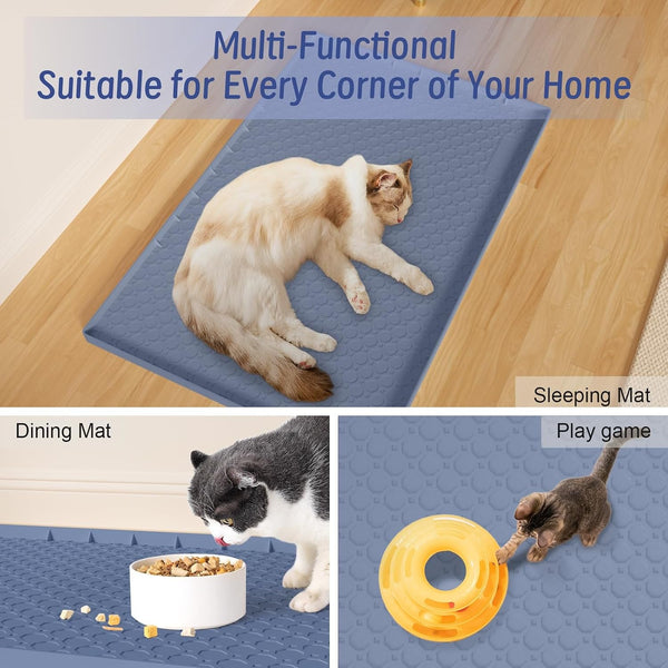 Silicone Large Cat Litter Mat 34" X 22", Cat Mat for Litter Box, Cats Litter Trapping Mat, Non-Slip and Waterproof, Raised Edges, Blue6