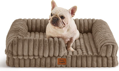 Chixnuggle Orthopedic Dog Bed, Washable Cover, Faux Fur Bolster Pet Couch | Waterproof,Egg Crate Foam,Non-Slip Bottom,For Small Medium Dogs,Dark Grey,30*24*7,Dog Sofa,Puppy Bed39