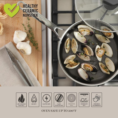 Badgley Hybrid Nonstick 10 Piece Triply Stainless Steel Pots and Pans Non-Toxic Kitchen Cookware Set - Laser Etched Perfect Sear Nonstick W/Stay Cool Handle Dishwasher & Induction Safe4