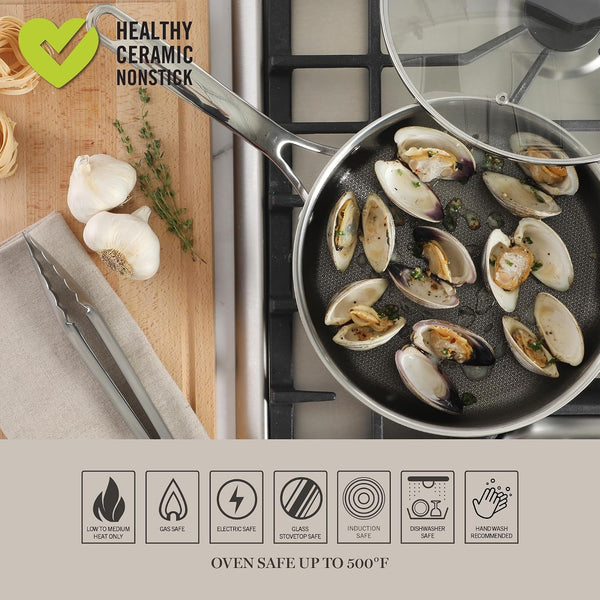 Badgley Hybrid Nonstick 10 Piece Triply Stainless Steel Pots and Pans Non-Toxic Kitchen Cookware Set - Laser Etched Perfect Sear Nonstick W/Stay Cool Handle Dishwasher & Induction Safe4