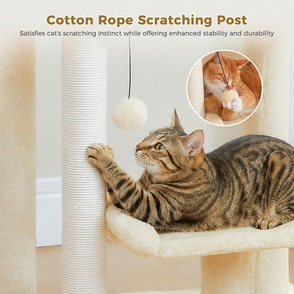 43.3" Cat Tree for Indoor Cats Large Adult, Multi-Level Cat Tower | Cat Tree Tower with Spacious Top Perch, Large Cat Bed, Scratching Posts and Pompom Balls for Fun6
