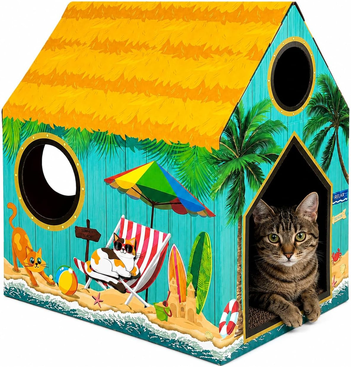 cinrobiye-cardboard-cat-house-with-scratcher-indoor-cat-condo-cat-cave-hideout-with-scratch-pad-cardboard-cat-playhouse-bed-for-cats-kittens-rabbits-small-pets-mushroom