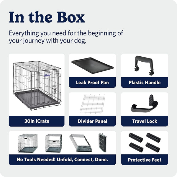 Midwest Homes for Pets 30-Inch Icrate for Medium Breeds, 21-40 Lbs, Single Door Folding Dog Crate with Divider Panel, Leak-Proof Tray & Secure Latch, Portable, Durable & Easy to Assemble7