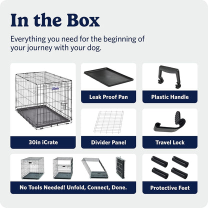 Midwest Homes for Pets 30-Inch Icrate for Medium Breeds, 21-40 Lbs, Single Door Folding Dog Crate with Divider Panel, Leak-Proof Tray & Secure Latch, Portable, Durable & Easy to Assemble7