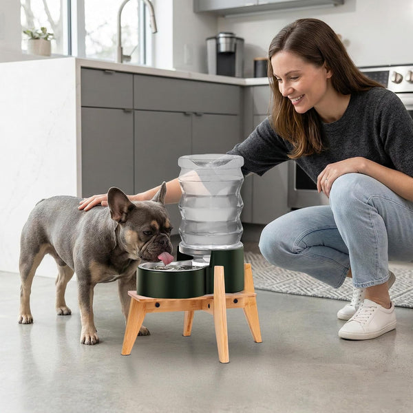 Dog Water and Food Dispenser Stand for Medium Dogs - Adjustable, Bamboo | Use to Elevate, Raise, Hold Gravity or Automatic Food Feeders and Water Bowl Dispensers - Medium8
