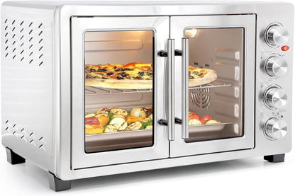 47.6 Quart French Door Countertop Convection Oven with Rotisserie, Stainless Steel Toaster Oven with Timer, Bake Tray, and Accessories1