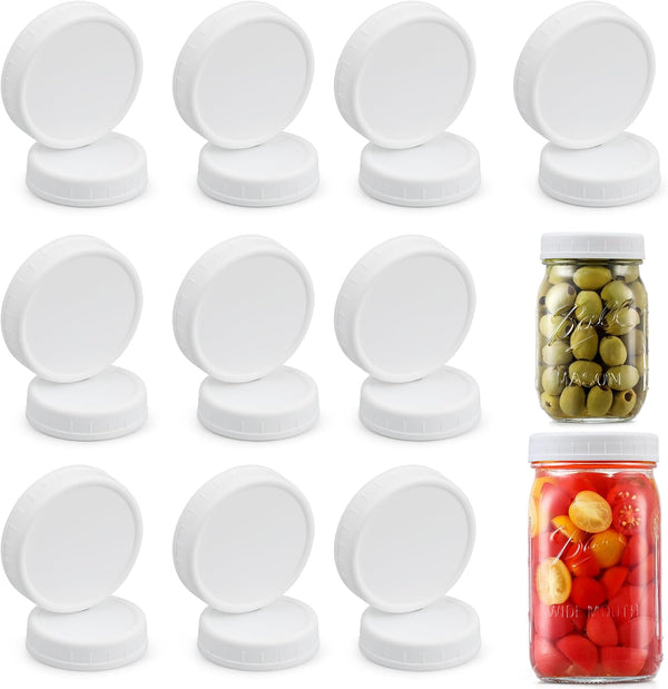 10 WIDE Mouth & 10 REGULAR Mouth Mason Jar Lids - 20 Pack Food Grade Plastic Mason Jar Caps for Ball, Kerr and More Canning Jars - Leakproof & Dishwasher Safe - White2