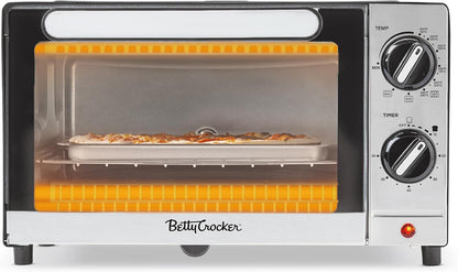 9L 2-Slice Toaster Oven, 1000 Watts, BC-5665B, Black/Silver | Chrome Plated Front, Stainless Steel Handle, Bake, Broil & Toast Functions, Easy Control Dials, Includes Baking Pan & Rack1