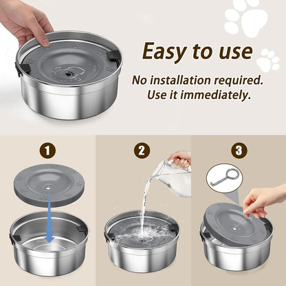 Dog Water Bowl No Spill, 1.5L/50Oz Stainless Steel Slow Water Bowl for Dogs, Spill Proof Dog Bowl with Anti-Splash & Non-Slip, Slow Drinking Water Bowl Dispenser for Messy Drinkers (Silver)7