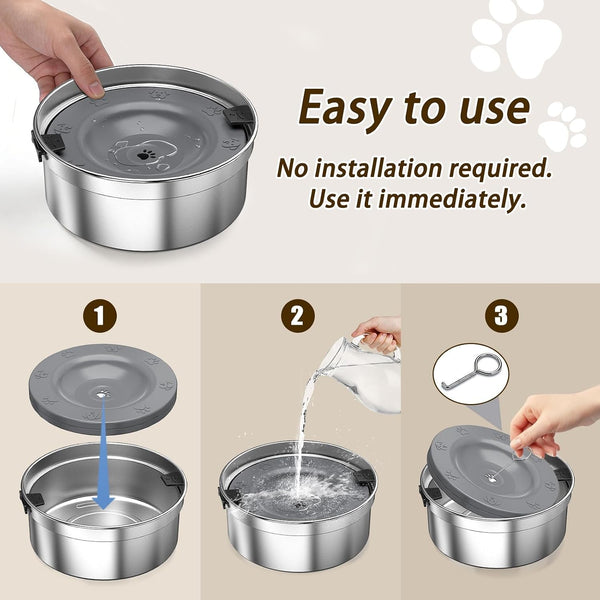 Dog Water Bowl No Spill, 1.5L/50Oz Stainless Steel Slow Water Bowl for Dogs, Spill Proof Dog Bowl with Anti-Splash & Non-Slip, Slow Drinking Water Bowl Dispenser for Messy Drinkers (Silver)7