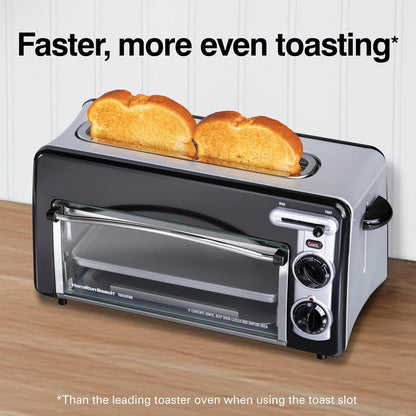 2-In-1 Countertop Toaster Oven & Long Slot 2 Slice Toaster | Versatile Toasting & Baking | Auto Shut off | Shade Selector & Temperature Control |Compact Retro Design | Black | 227253