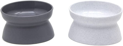 Kitty City Elevated Cat Bowls (Set of 2), Whisker-Friendly Raised Cat Food & Water Dishes, Modern Pedestal Design, Dishwasher Safe, 6.5 Oz Each – White & Gray1