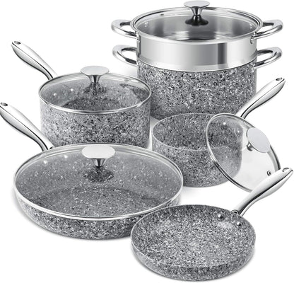 Stone Cookware Set 10 Piece, Ultra Nonstick Pots and Pans Set with Stone-Derived Coating, Kitchen Cookware Sets, Stone Cookware Sets, Granite Pots and Pans - 10 Piece1