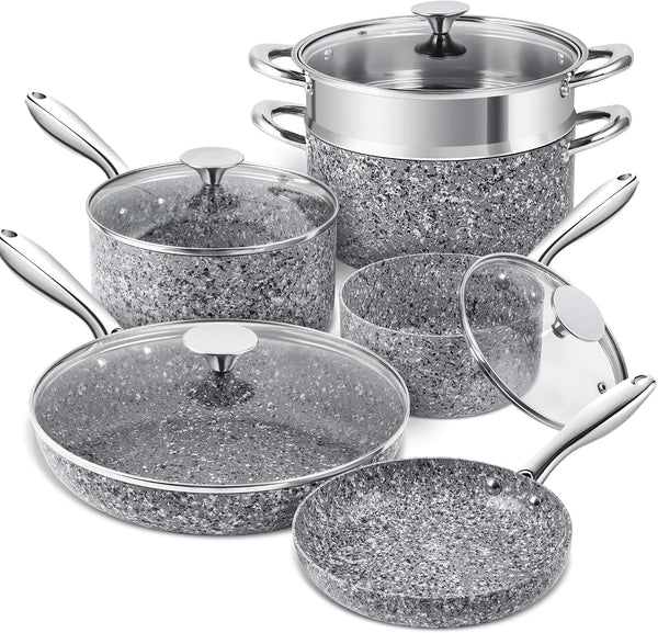 Stone Cookware Set 10 Piece, Ultra Nonstick Pots and Pans Set with Stone-Derived Coating, Kitchen Cookware Sets, Stone Cookware Sets, Granite Pots and Pans - 10 Piece1