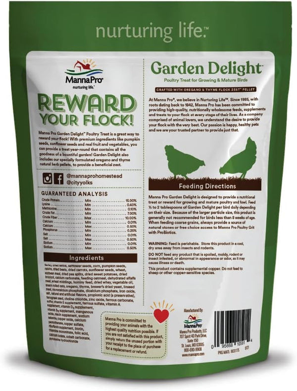 Manna Pro Garden Delight Chicken Treat with Vegetables & Herbs, 2.25 Lb | Dried Vegetable & Herb Treat Mix, Natural Coop Enrichment, for Chickens, Ducks & Backyard Poultry, Made in the USA2