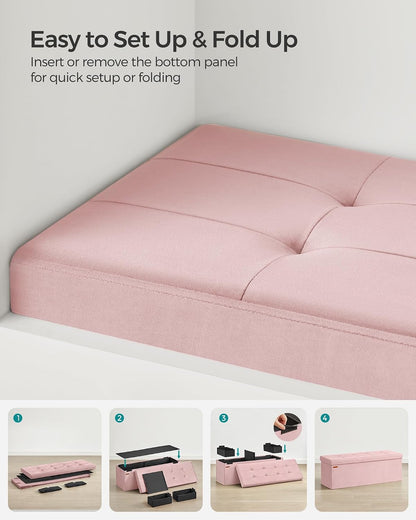 SONGMICS Mazie Collection - Storage Ottoman Bench, Foldable Foot Rest, 15 X 43 X 15 Inches, End of Bed Bench, Storage Chest, Load 660 Lb, Living Room, Bedroom, Entryway, Jelly Pink ULSF277R017
