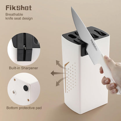 6-Piece Kitchen Knife Block Set, Apartment Essentials Knives | Built-In Sharpener, Dishwasher Safe, High Carbon Stainless Steel Blades, Rust-Resistant – Ideal College Student Gift, White5
