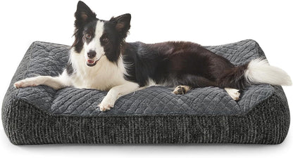 JOEJOY XL Orthopedic Dog Bed for Large Dogs, Extra Thick Foam Pet Bed Sofa | Bolster Sides, Large Sized Dog Couch Bed with Removable Washable Cover, Non-Slip Bottom, Grey (42"X30")27