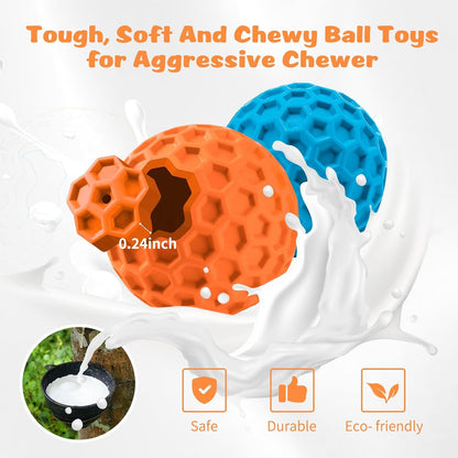 HIPPIH Indestructible Squeaky Dog Toys, Interactive Dog Balls 2 Pack, Chew Toys for Aggressive Chewers, Natural Rubber Puppy Toy for Large/Medium Dogs, Tough Puppy Teething Toy, Relieve Anxiety3