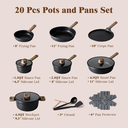 20Pcs Nonstick Pots and Pans Set, Black Titanium Cookware Set | Healthy Kitchen Cooking Set, Induction Compatible, Dishwasher Safe, PFOA/PFOS Free2