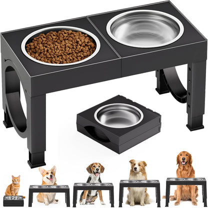 XIAZ Elevated Dog Bowls Large Breed Raised Dogs Bowl Stand Large/Medium Sized Dog Stainless Steel Food Water Bowl Stands 5 Heights Adjustable 9/11/12/14In Black Pet Feeder Dish Station1