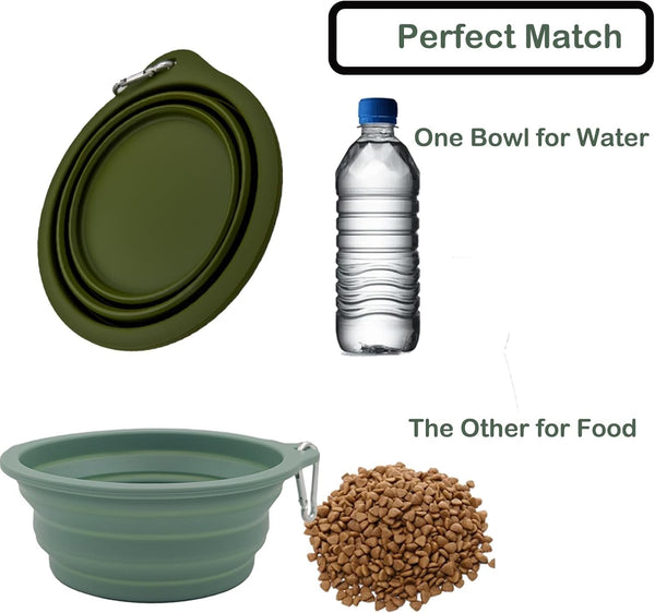 2 Pack Collapsible Dog Travel Bowls (21Oz/600Ml), 100% Food Grade Silicone Integrated Molding, No Plastic Rim, Portable Pet Feeding Watering Dishes for Outdoors with Clasp, BPA Free2