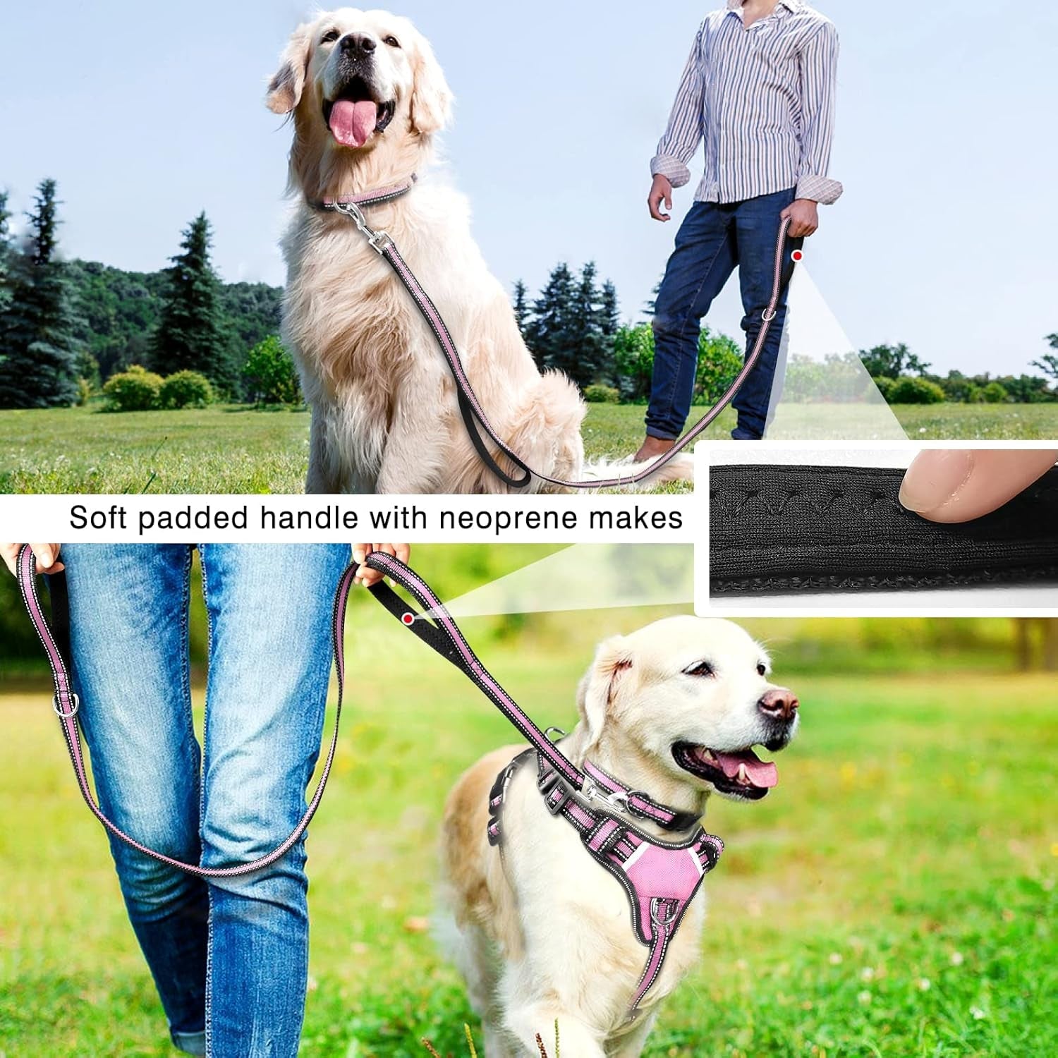 winsee-pet-harness-collar-and-leash-set-all-in-one-reflective-dog-harness-no-pull-with-adjustable-buckles-for-puppies-small-medium-large-and-extra-large-dogs-large-pink