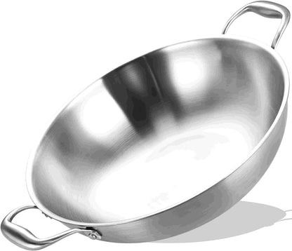 14.5-Inch Stainless Steel Wok | Jumbo Cooker | Dual Handles | Large | Uncoated Tri-Ply Stir Fry Pan | Everyday Cooking Wok for Induction | Flat Bottom | PFOA-FREE | 6-8 Servings ﻿1