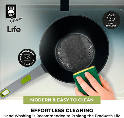 COOKWARE Life Ceramic Nonstick Wok | 11 Inches 6.6 Quarts Cast Aluminum | 11In 6.6Qt Cast Aluminum Stir-Frypan | 3Layer Ceramic Nonstick Asian Frypan | PFOA Free | Soft-Touch Handle | All Cooktop6