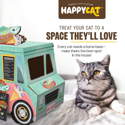 Happycat Whisker’S Wagon Cat Scratcher House - Vintage Cardboard Cat Playhouse with Scratch Panels & Spacious Hideaway. Cute Pet Toys - Durable Activity Center for Indoor Cats3