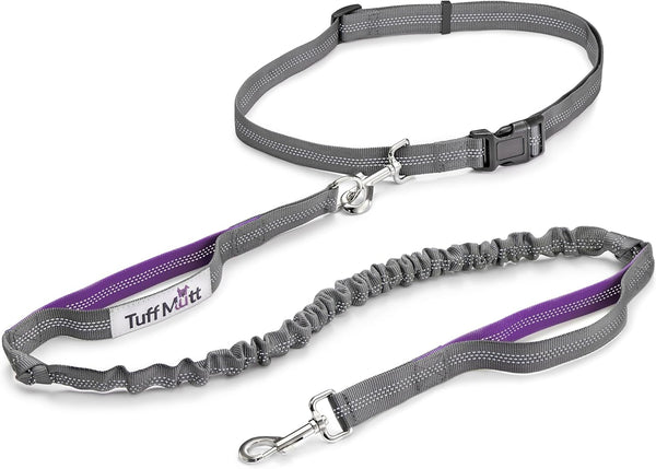Tuff Mutt Hands Free Dog Leash for Walking Running Hiking, Waist Leash with Bungee, Adjustable Belt, Reflective Double Handle Design for Large Medium Dogs11